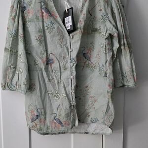 Floral Print Blouse with Bird Design